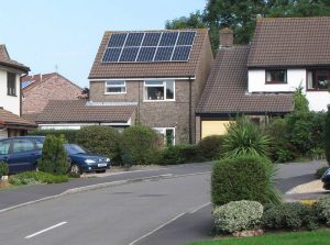 House with power requirements augmented by solar panels.
